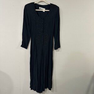 Vintage Marnie West Black Embroidered Long Sleeve Jumpsuit Button Up Size 10